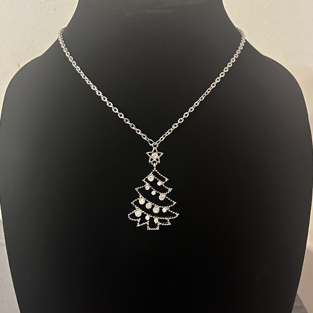 Hand Crafted Silver Christmas Tree Pendant Necklace